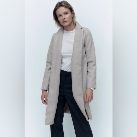 Zara | Grey Marl Lapel Coat Size L - Picture 1 of 10